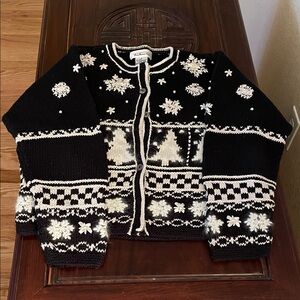 Talbots Black and White Snowflake Sweater